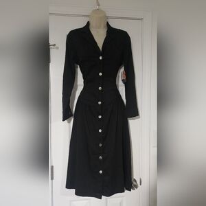 Black Long-Sleeve Button-Front Dress